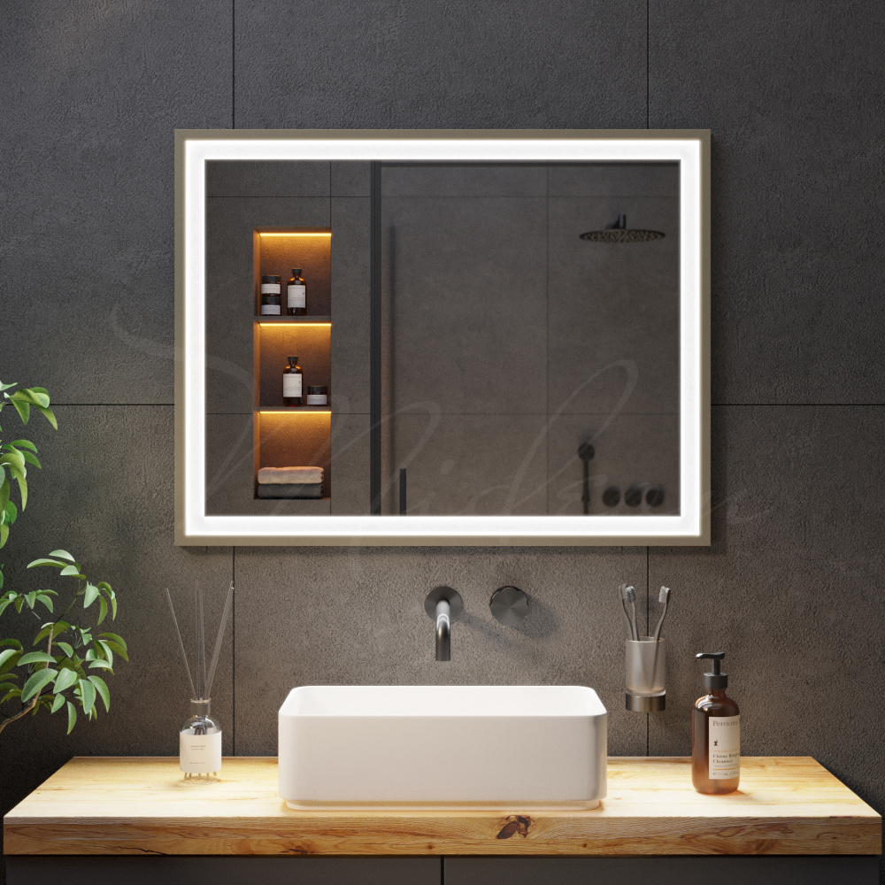 Зеркало с подсветкой в алюминиевой раме «Латунь» — фото 1